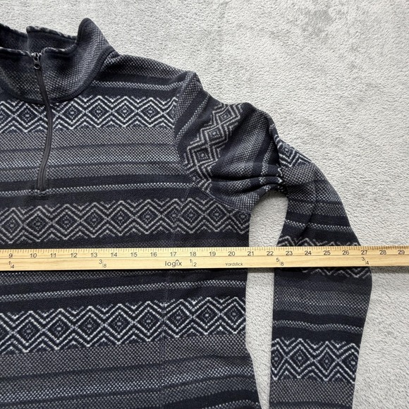 Eddie Bauer Sweater Womens Large Gray Fleece 1/4 Zip Mock Neck Fair Isle - Picture 3 of 6